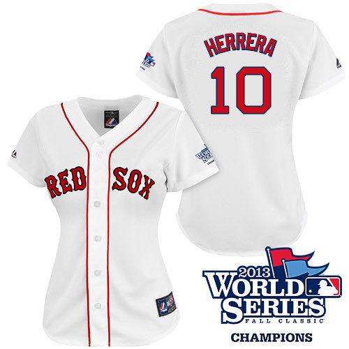 Jonathan Herrera #10 mlb Jersey-Boston Red Sox Women's Authentic 2013 World Series Champions Home White Baseball Jersey
